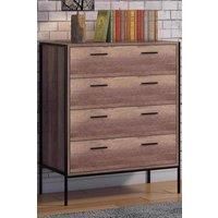 FWStyle Reclaimed Wood Effect 4 Drawer Chest of Drawers Industrial Urban Black Metal Frame