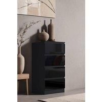 High Gloss Black 4 Drawer Chest Of Drawers Bedside Furniture Bedroom Storage