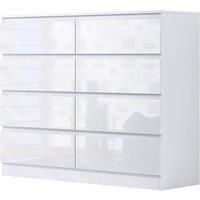 FWStyle White Gloss Large 8 Drawer Chest of Drawers. White Bedroom Furniture. Under drawer support bars. Scratch resistant.