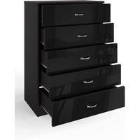 Black Gloss 5 Drawer Chest of Drawers Matt Frame Metal Handles Tall