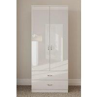 White Gloss 2 Door 2 Drawer Combination Wardrobe Bedroom Furniture Matt Frame