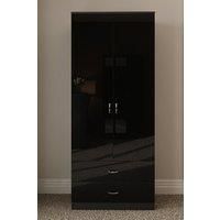 Chilton Black High Gloss Combination 2 Door 2 Drawer Wardrobe Bedroom Furniture