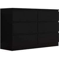 FWStyle Matt Black Wide 6 Drawer Chest Modern Bedroom Furniture Chest of Drawers - W110 x H77 x D40cm