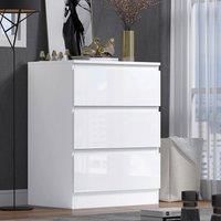 FWStyle Large 3 Drawer Chest Bedroom Furniture Deep Drawers in White Gloss (W60 x D40 x H77cm)