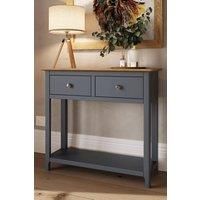 Oak Top 2 Drawer Console Table Painted Graphite Blue Finish Large