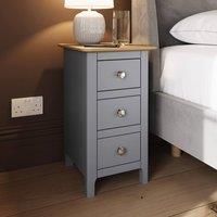 FWStyle Taberno 3 Drawer Bedside Table in Dove Grey – Fully Assembled Oak Nightstand with Chrome Handles – Compact Bedroom Storage Cabinet with Durable Veneer Top