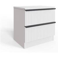 FWStyle Matt White 2 Drawer Bedside Cabinet – Modern Nightstand with Ripple Design Fronts, Black Metal Handles & Durable Finish, W45 x H46 x D35cm