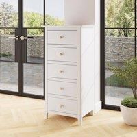 FWStyle Palma White 5-Drawer Tall Slim Chest of Drawers — Elegant Vertical Storage for Compact Spaces