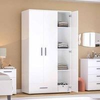 Matt White 3 Door 1 Drawer Combi Wardrobe Hanging Rail Metal Handles Shelves