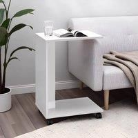 Matt White Sofa Side Laptop Table Mobile Castor Wheels