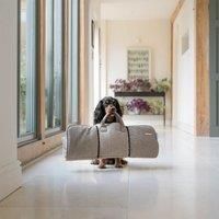Lords & Labradors Travel Mattress for Dogs, Portable Roll-Up Design with Straps for Storage, Faux Linen Base and Polyester Padding
