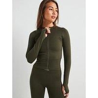Peach Fit Women'S Lucia Zip Thru Top - Dark Olive