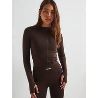 Peach Fit Women'S Lucia Zip Thru Top - Brown
