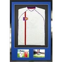 3D + Double Aperture Mounted Sports Shirt Display Frame with Gloss Black Frame and Blue Mount 59.4 x 84cm