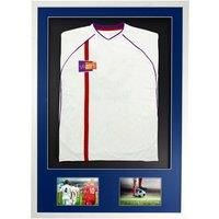 3D + Double Aperture Mounted Sports Shirt Display Frame with Gloss White Frame and Blue Mount 61 x 91.5cm