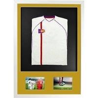 3D + Double Aperture Mounted Sports Shirt Display Frame with Gloss White Frame and Gold Mount 50 x 70cm