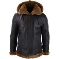 Mens Real Leather Sherling Sheepskin Hood Jacket Vintage Aviator Flying Pilot
