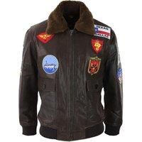 Mens Brown Aviator Jacket Vintage Classic Washed Collar Pilot Bomber