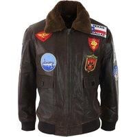Mens Brown Aviator Jacket Vintage Classic Washed Collar Pilot Bomber