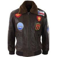 Mens Brown Aviator Jacket Vintage Classic Washed Collar Pilot Bomber