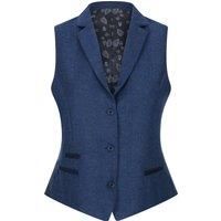 Womens Tweed Herringbone Blazer Jacket Waistcoat Navy Blue 1920s Vintage