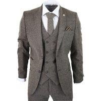 Mens Wool 3 Piece Suit Double Breast Waistcoat Tweed Blinders Classic 1920s Oak - Oak 36