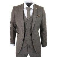 TruClothing Men's 3 Piece Suit Double Breasted Tweed in Light Brown | Size: 50R