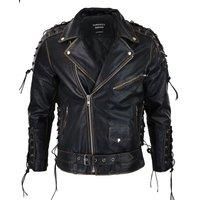 TruClothing Mens Live to Ride Cow Hide Real Leather Jacket Original Cross Zip Brando Biker Motorcycle - Black Brown XL