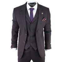 Mens Herringbone Tweed 3 Piece Suit Purple Plum Tailored 1920s Vintage Blinders - Plum 38