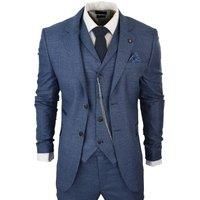 Mens Tweed 3 Piece Suit Blue Check Vintage 1920s Gatsby Blinders Tailored Fit
