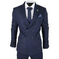 Mens Herringbone Tweed 3 Piece Suit Blue Classic Vintage Tailored Wedding Blinders - Navy 44