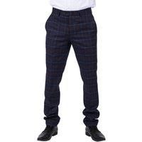 TruClothing Mens Classic Trousers Tweed Check Retro 1920s Gatsby Blinders Blue Navy Wedding - Navy 42