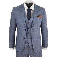 Mens Blue 3 Piece Suit Vintage Navy Tan Check Tailored Fit Classic Gatsby 1920s