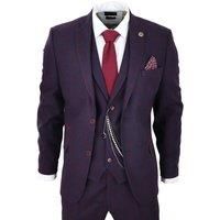 Men/'s 3 Piece Suit Wool Tweed Plum Wine Check 1920s Gatsby Formal Dress Suits - Plum 40