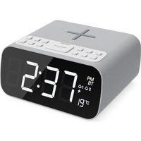 MAJORITY Bluetooth Bedside FM Radio Alarm Clock | Wireless Charging for Phones| 12W Stereo Sound with Dual Alarm, Built-in Thermometer, and 30 Presets | Large Dimmable Display Darwin digital clock