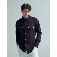 Men's Long Sleeve Cotton Shirt - Smart Casual Double Chest Pockets Classic Top