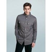 Men's Long Sleeve Cotton Shirt - Smart Casual Double Chest Pockets Classic Top