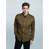 Men's Long Sleeve Cotton Shirt - Smart Casual Double Chest Pockets Classic Top