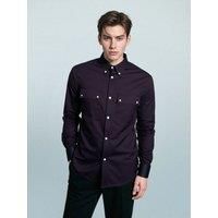 Men's Long Sleeve Cotton Shirt - Smart Casual Double Chest Pockets Classic Top
