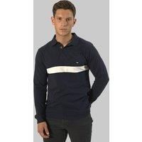 Mens Stripe Polo Shirt, Long Sleeves Regular Fit 100% Cotton Tee Top for Everyday Outdoor wear - Navy-XL