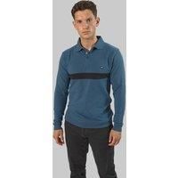 Mens Stripe Polo Shirt, Long Sleeves Regular Fit 100% Cotton Tee Top for Everyday Outdoor wear - Dark Blue-M