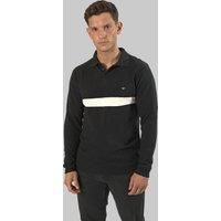 Mens Stripe Polo Shirt, Long Sleeves Regular Fit 100% Cotton Tee Top for Everyday Outdoor wear - Black-3XL