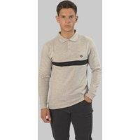 Mens Stripe Polo Shirt, Long Sleeves Regular Fit 100% Cotton Tee Top for Everyday Outdoor wear - Light Marl-XL