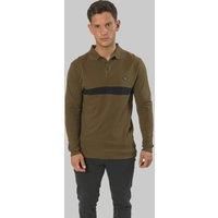 Mens Stripe Polo Shirt, Long Sleeves Regular Fit 100% Cotton Tee Top for Everyday Outdoor wear - Olive-XXL