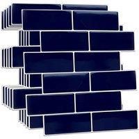 Walplus 3D Tile Stickers Peel And Stick Backsplash Splashback Decals Tile Transfer For Kitchen Bathroom Living Room Stick On Tile Waterproof - Deep Blue - 6 Pieces 30.5Cm 12inch