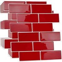 Walplus 3D Tile Stickers Peel And Stick Backsplash Splashback Decals Tile Transfer For Kitchen Bathroom Living Room Stick On Tile Waterproof - Cherry Red Retro - 6 Pieces 30.5Cm 12inch