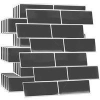 Walplus 3D Tile Stickers Peel And Stick Backsplash Splashback Decals Tile Transfer For Kitchen Bathroom Living Room Stick On Tile Waterproof - Elegant Dark Grey - 6 Pieces 30.5Cm 12inch