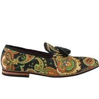 Mens Leather Tassel Loafer Vintage Designer Style Paisley Print Shoes Black Blue [UK 8 EU 42,Black]