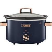 Tower T16042MNB Cavaletto 3.5 Litre Slow Cooker with 3 Heat Settings, Removable Pot and Cool Touch Handles, Midnight Blue and Rose Gold