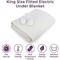 Carmen C81146 King Size Fitted Electric Under Blanket with Overheat Protection, 65W x 2, White